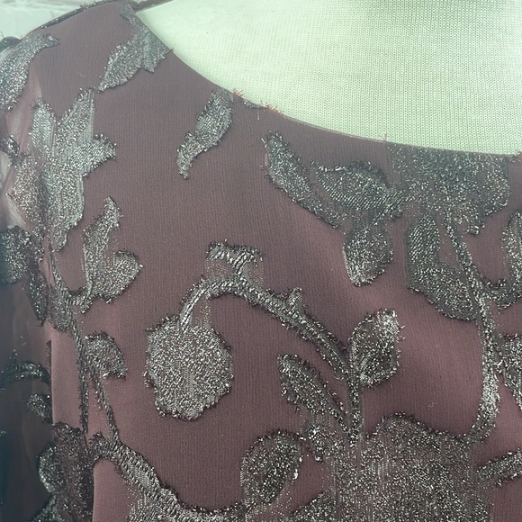 Elegant Burgundy Dress with Sheer Overlay - Picture 4 of 8